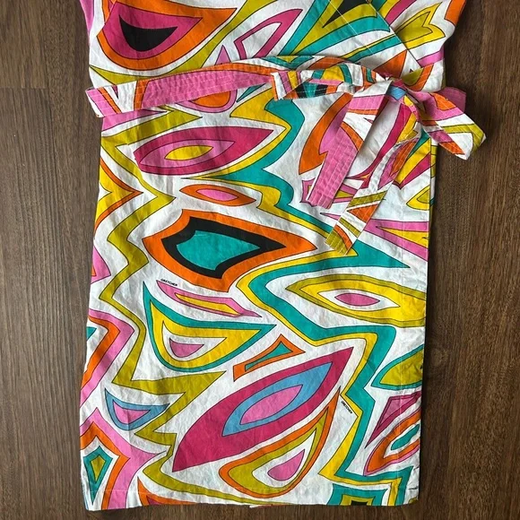 GRETCHEN SCOTT DESIGNS Cotton Sleeveless Wrap Dress Multicolor Geo Abstract | M - Picture 7 of 14